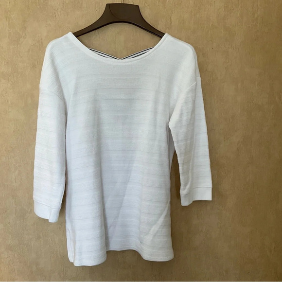Talbots White Tunic with Blue/White Open Back.  Size M Petite - Picture 3 of 13
